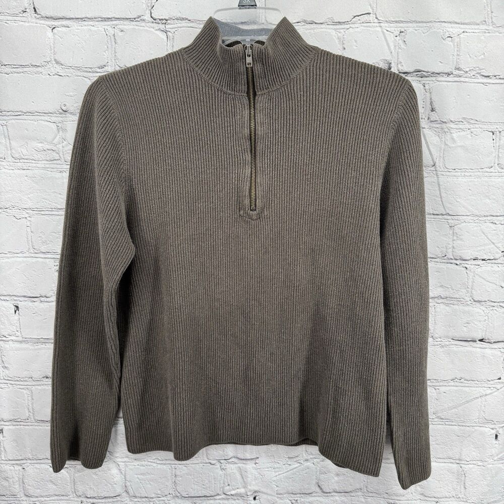 American Eagle Outfitters Sweater Men’s  L Brown 1/4 Zip Stretch Slim Fit Cotton